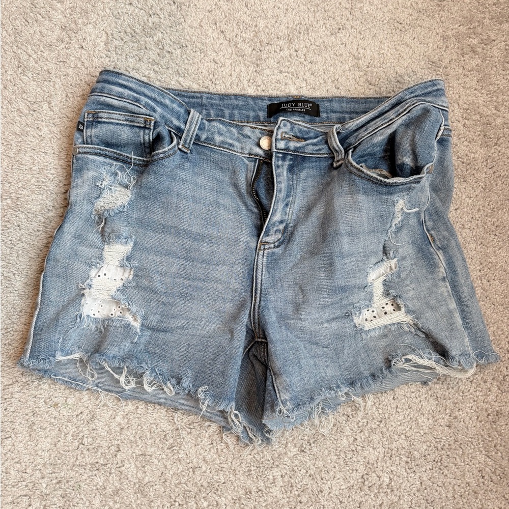 Judy Blue Women's Ripped Jean Shorts - Medium Blue